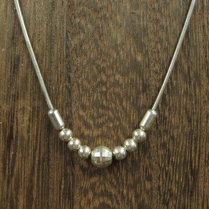 16" Sterling Silver Faceted & Plain Orbs Necklace Vintage